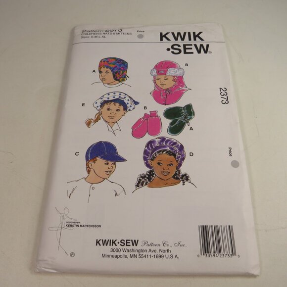 Kwik Sew 2373 Kid Summer Winter Hats & Mittens UNCUT Clothing Patterns - Picture 2 of 6
